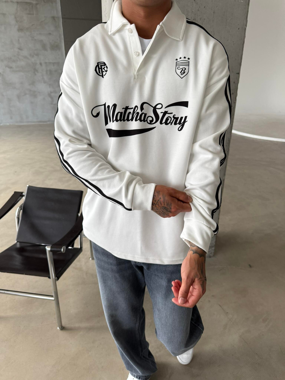 Matcha Story Polo Yaka Sweat - Beyaz