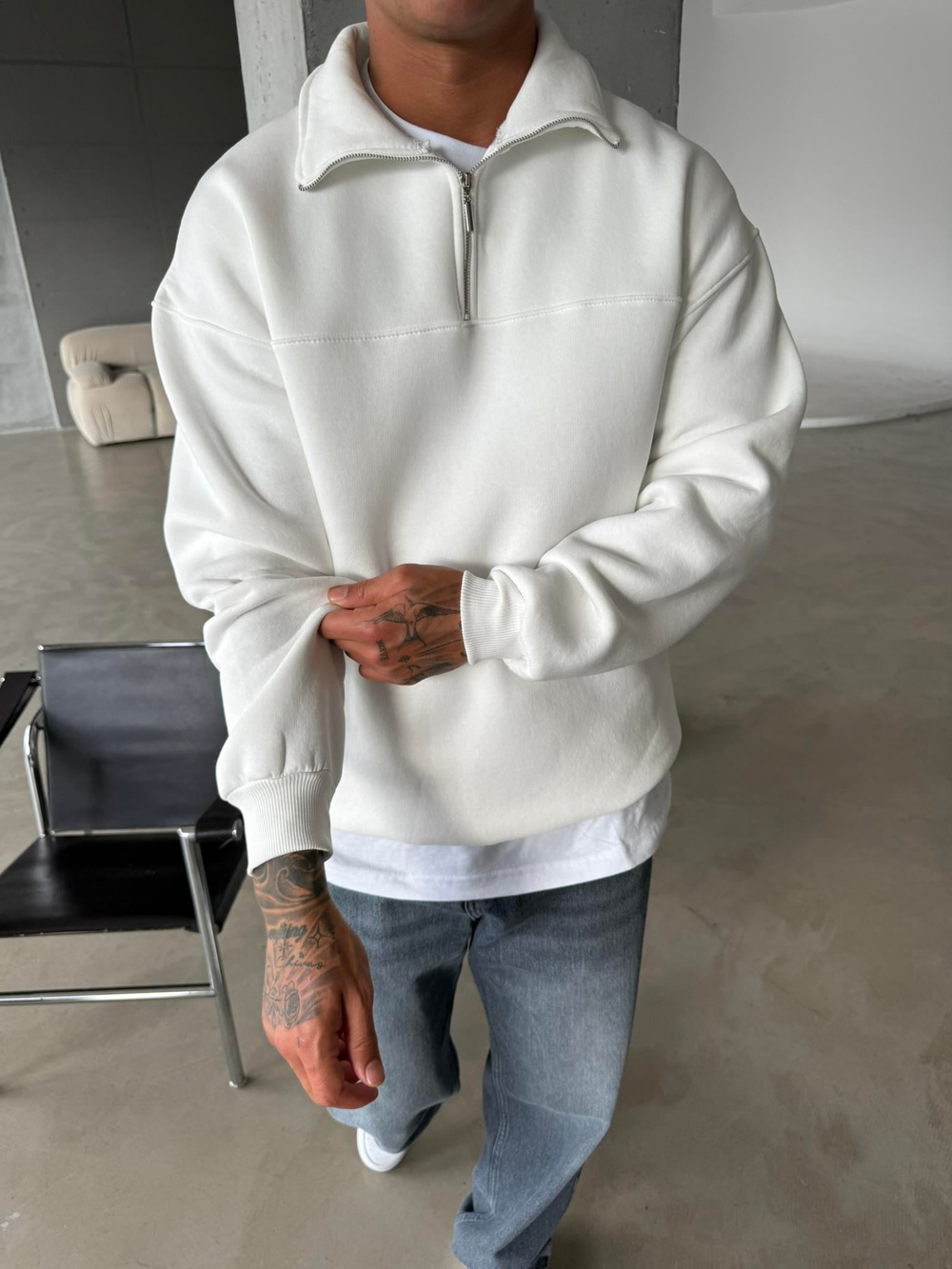 Minimal Basic Half Zip - Beyaz