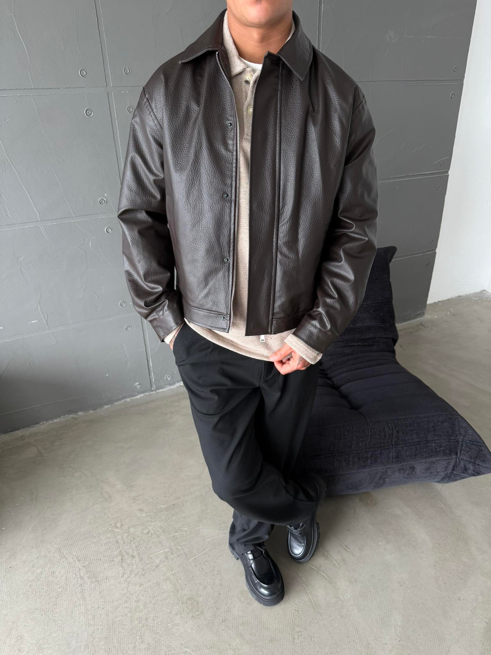 Modern Fit Deri Ceket - Kahve