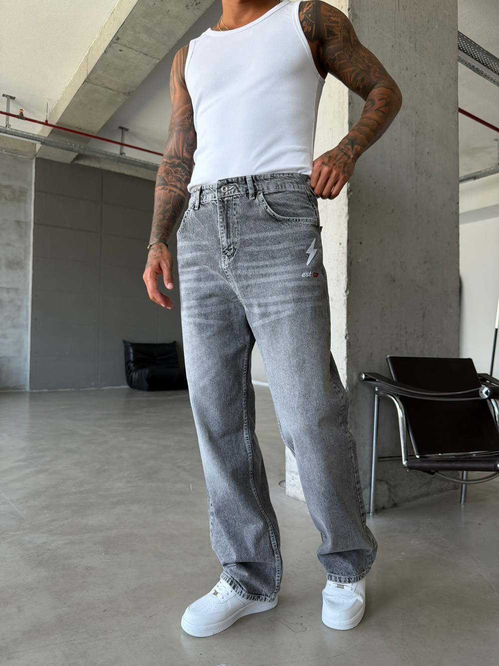 Nakış İşlemeli Baggy Pantolon
