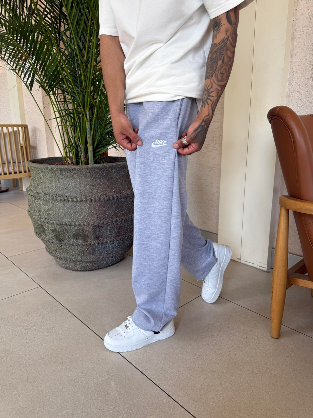 Nakışlı Basic Baggy Eşofman - Gri