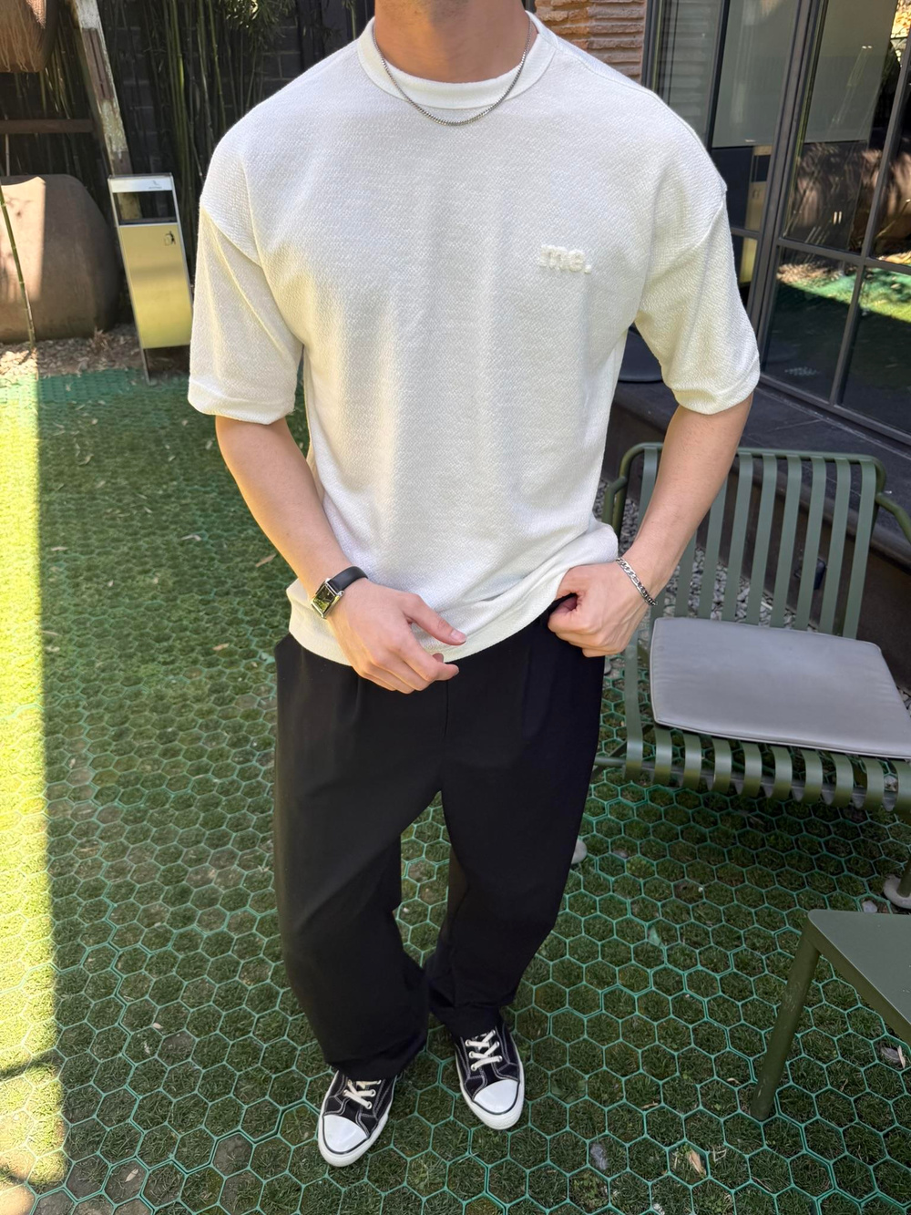 Old Money Basic Nakışlı T-Shirt - Beyaz