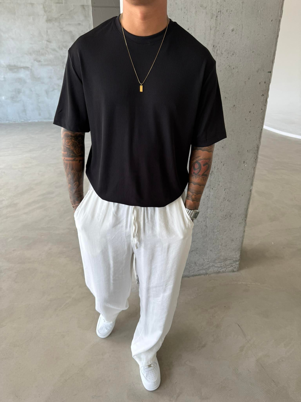 Old Money Ottoman Kumaş Basic T-Shirt - Siyah