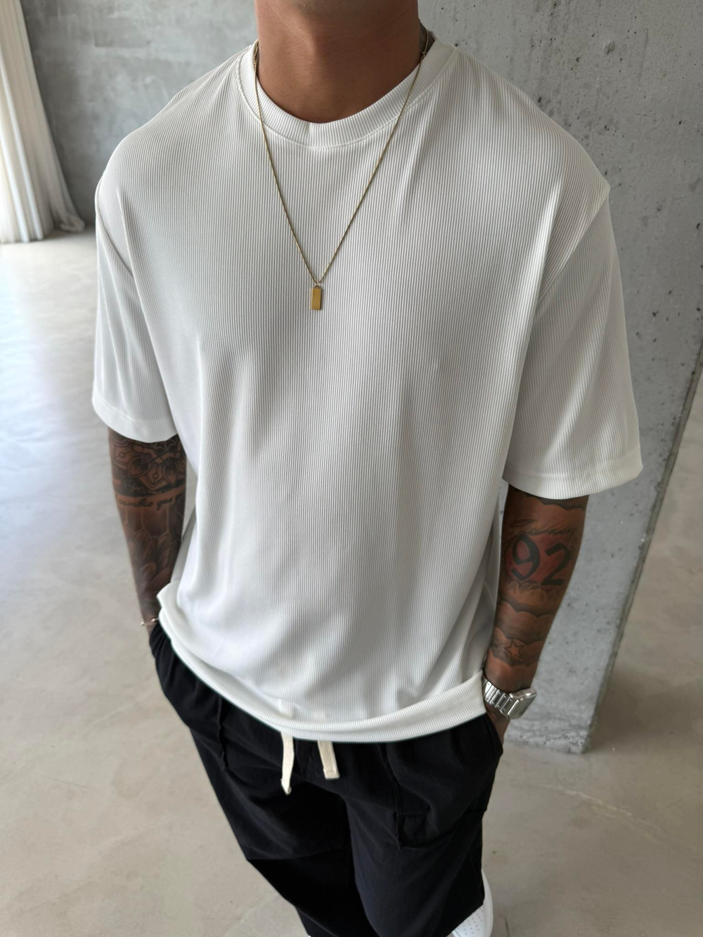 Old Money Ottoman Kumaş Basic T-Shirt - Beyaz