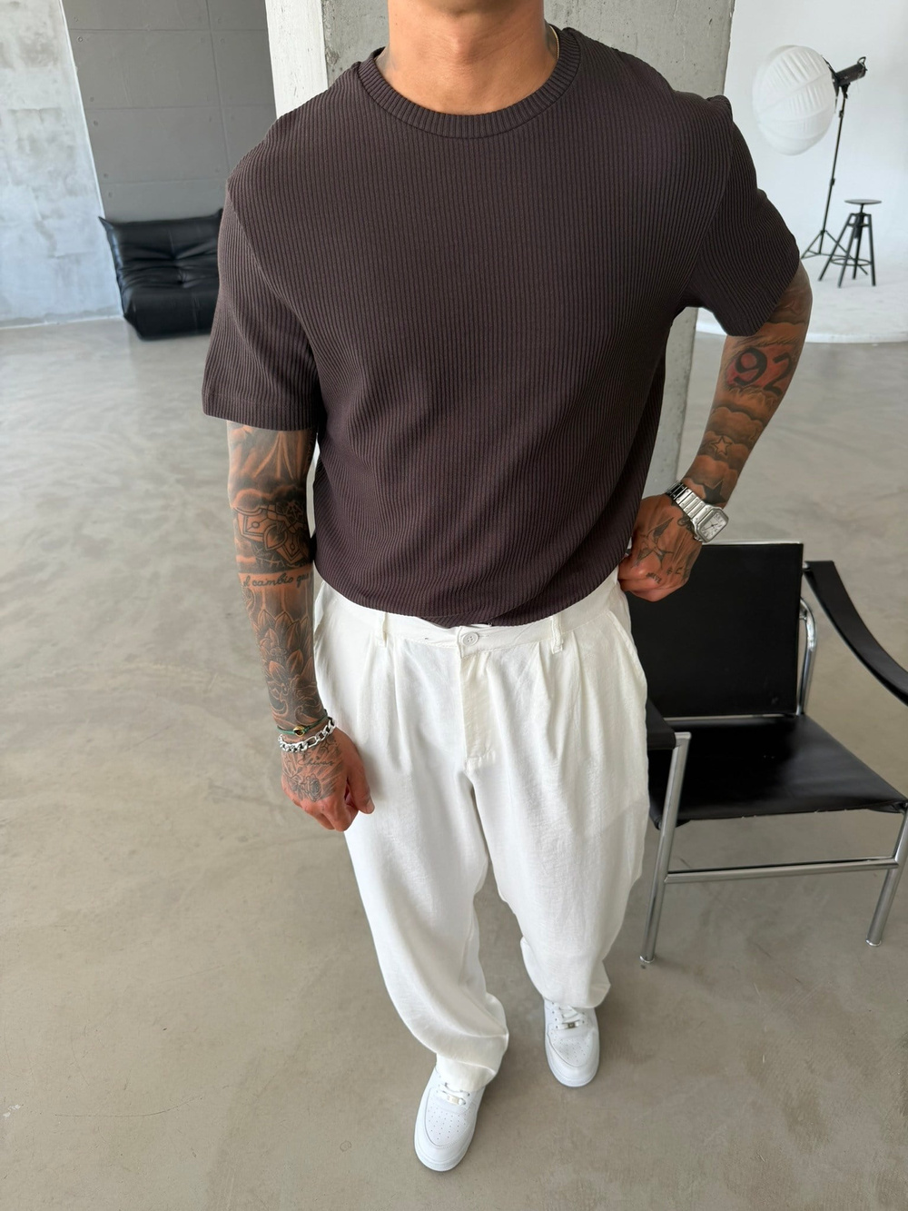 Old Money Triko Basic T-Shirt - Kahve