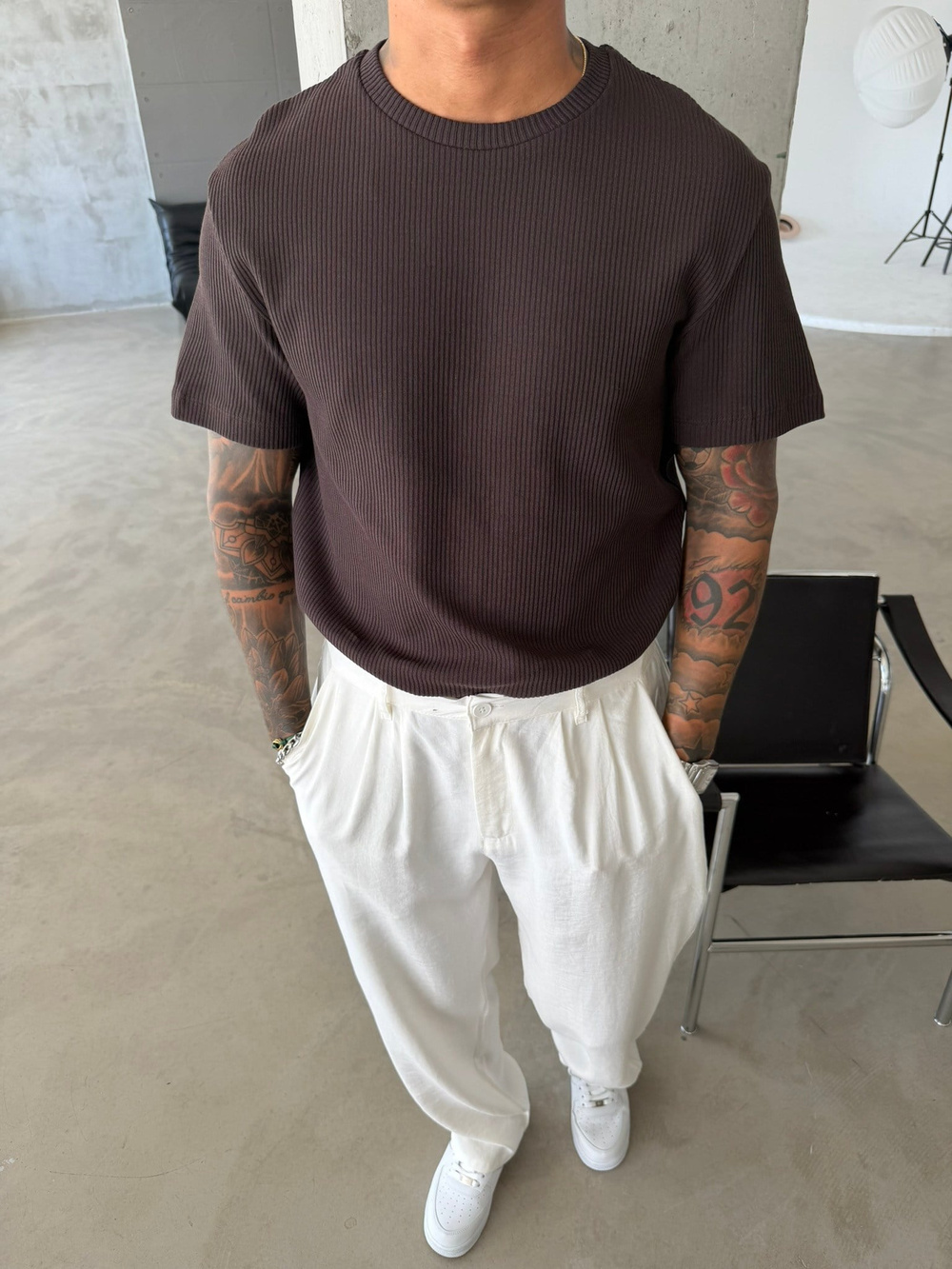Old Money Triko Basic T-Shirt - Kahve