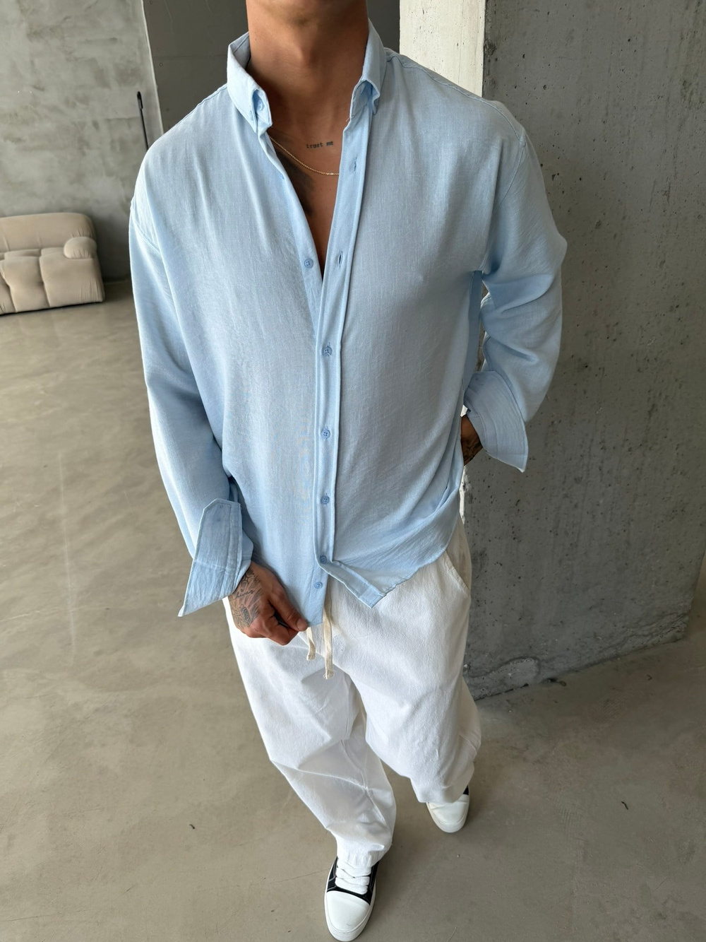 Pera Keten Basic Gömlek - Bebe Mavi