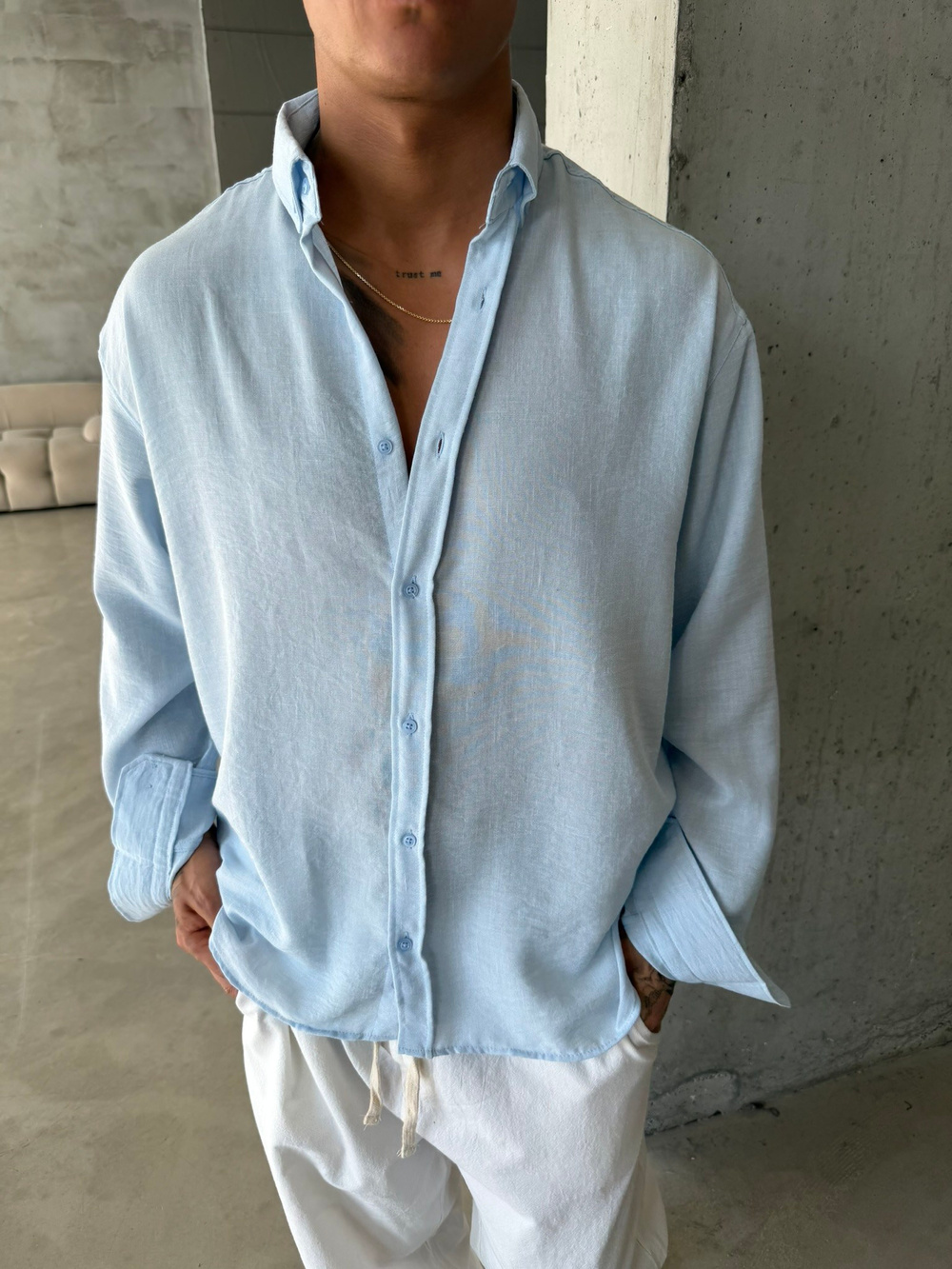 Pera Keten Basic Gömlek - Bebe Mavi