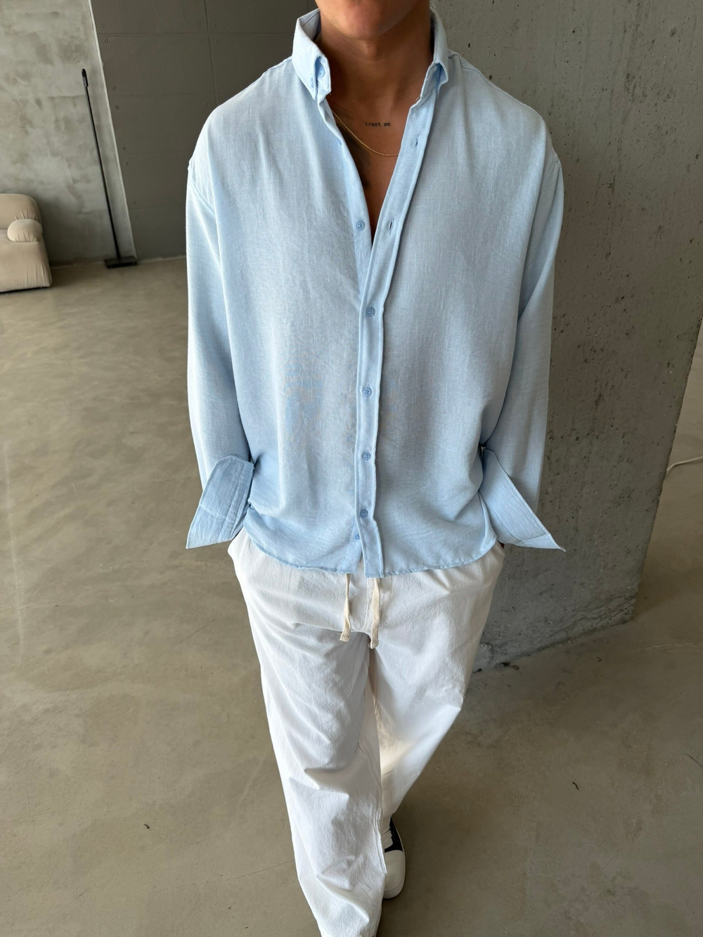 Pera Keten Basic Gömlek - Bebe Mavi