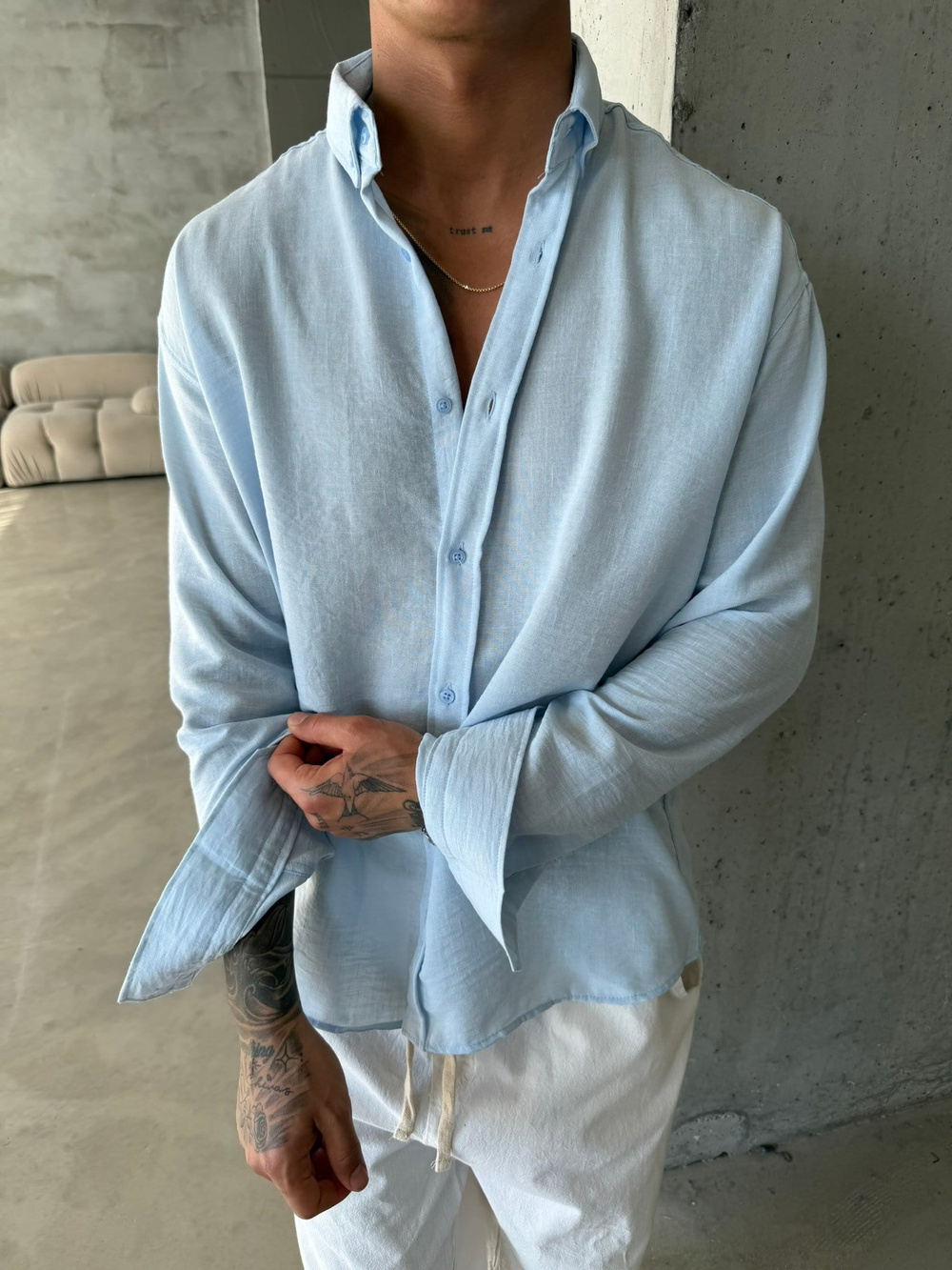 Pera Keten Basic Gömlek - Bebe Mavi