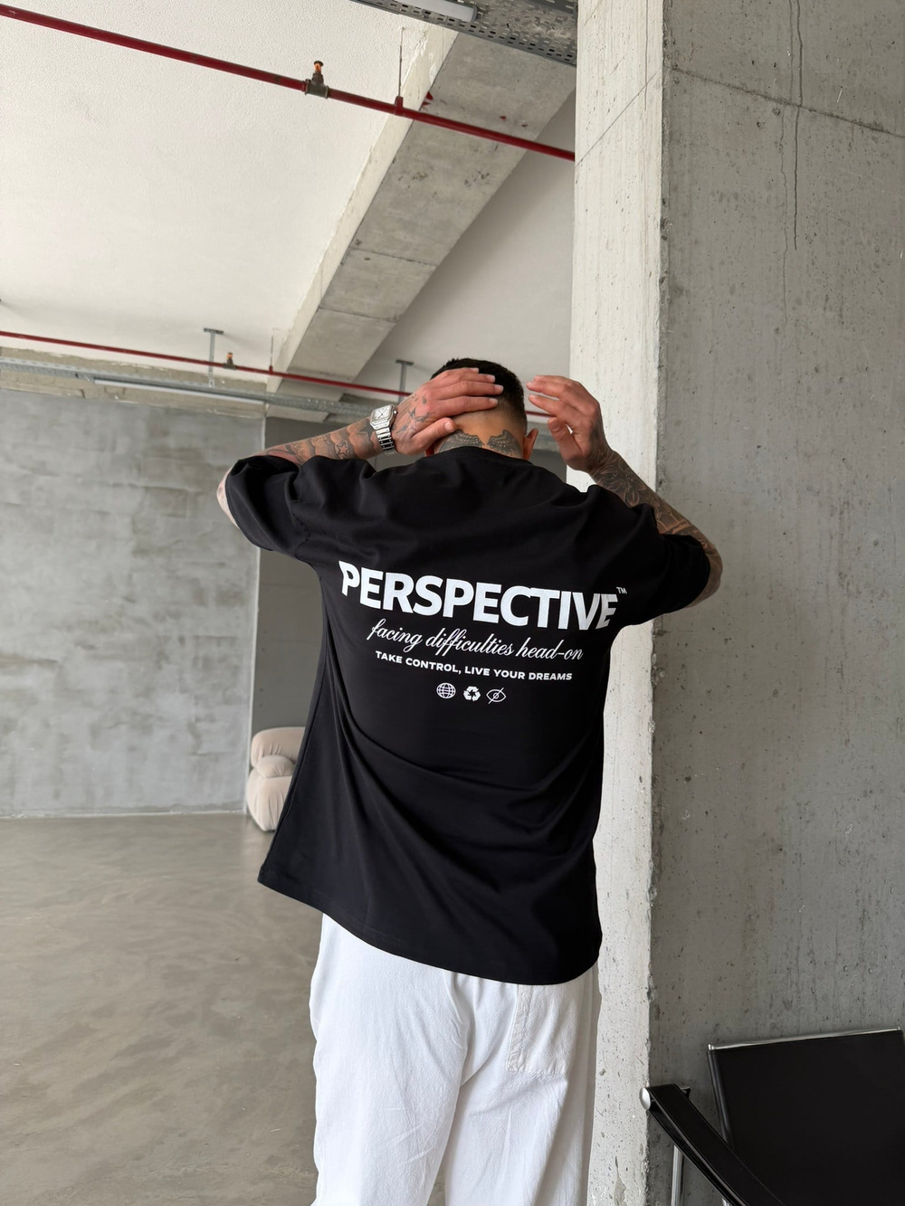 Perspective Oversize Basic T-Shirt - Siyah