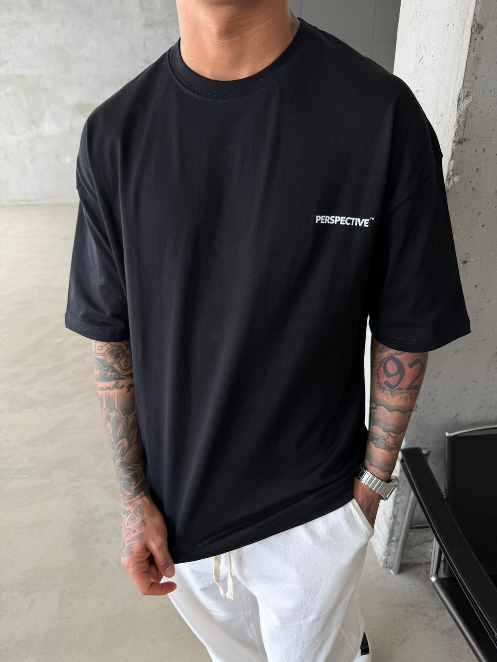 Perspective Oversize Basic T-Shirt - Siyah