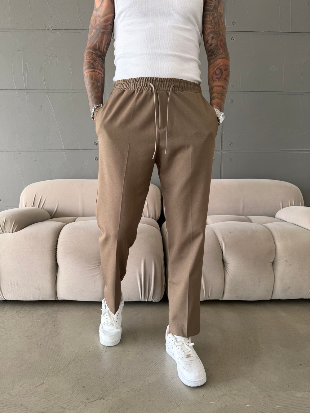 Pileli Comfort Fit Pantolon - Haki