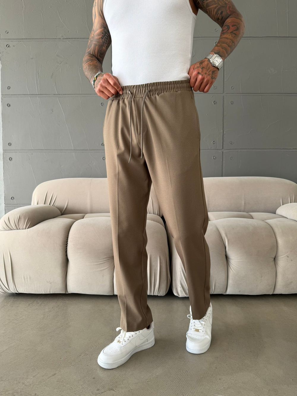 Pileli Comfort Fit Pantolon - Haki