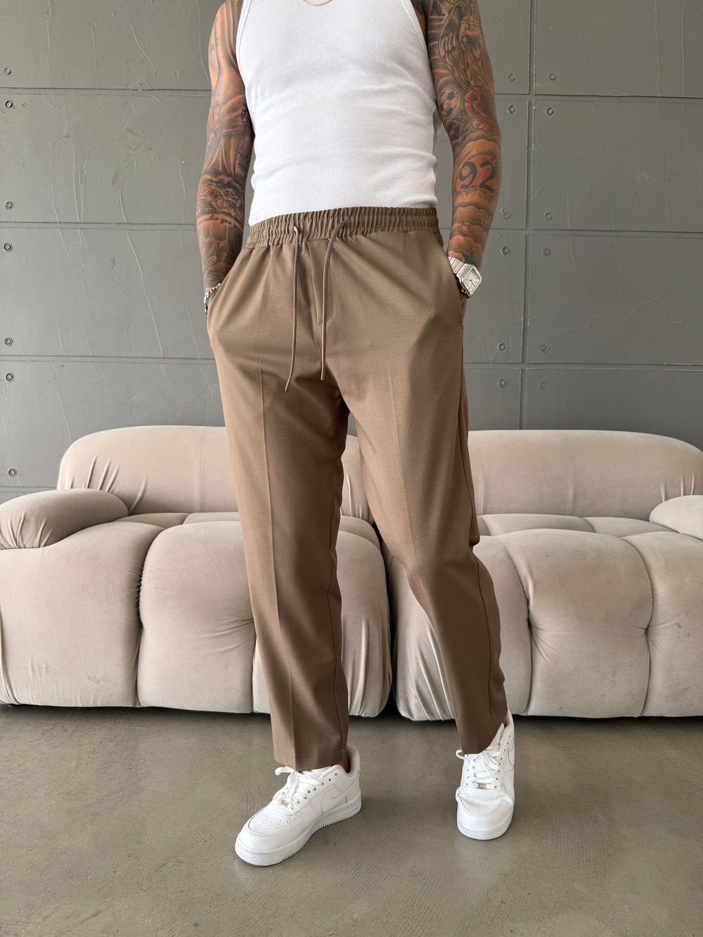 Pileli Comfort Fit Pantolon - Haki