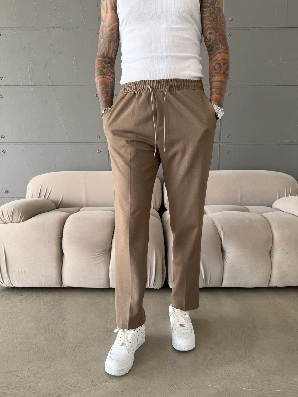 Pileli Comfort Fit Pantolon - Haki
