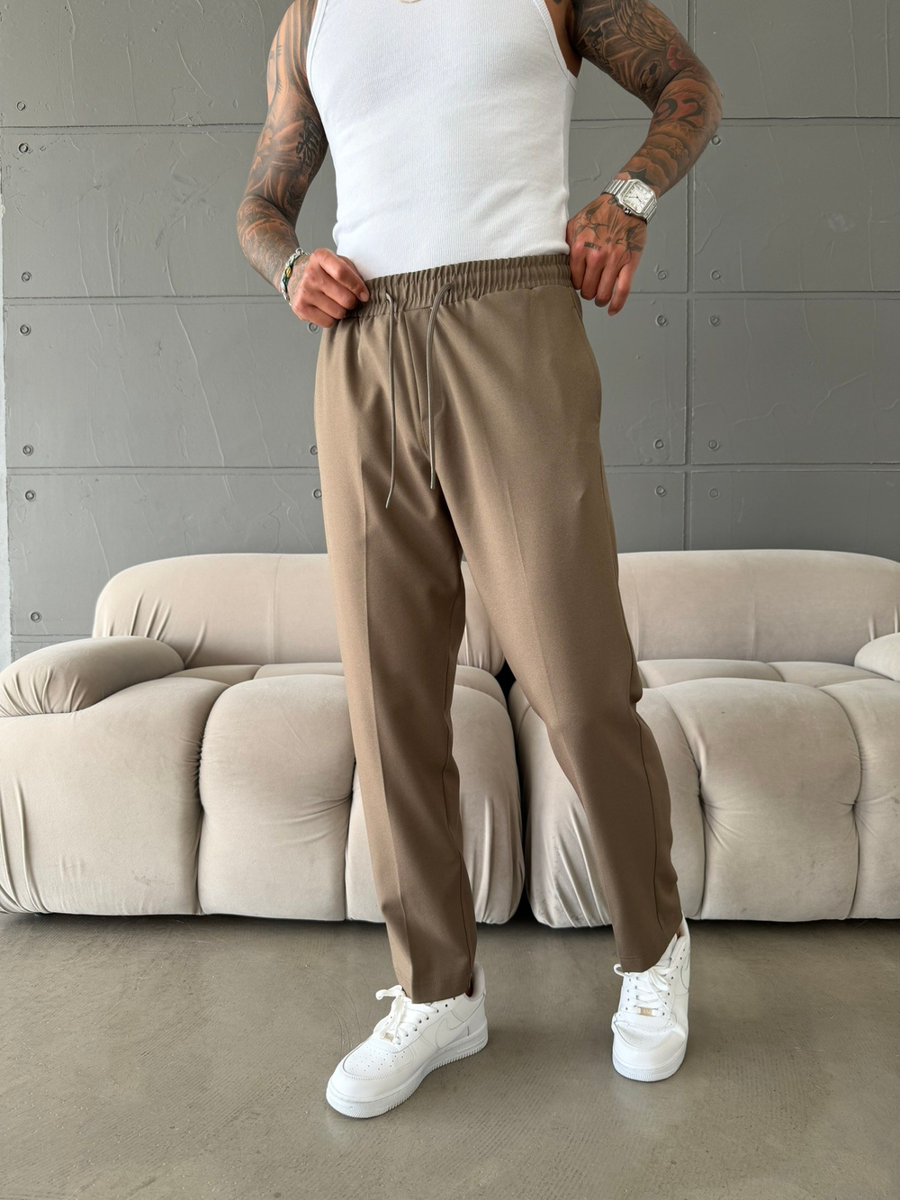 Pileli Comfort Fit Pantolon - Haki