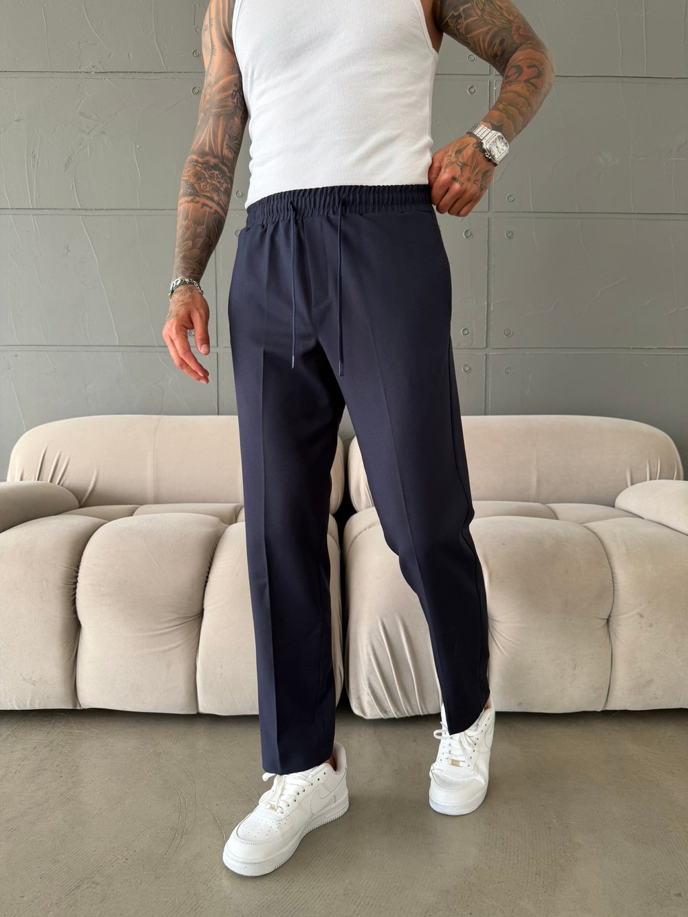 Pileli Comfort Fit Pantolon - İndigo