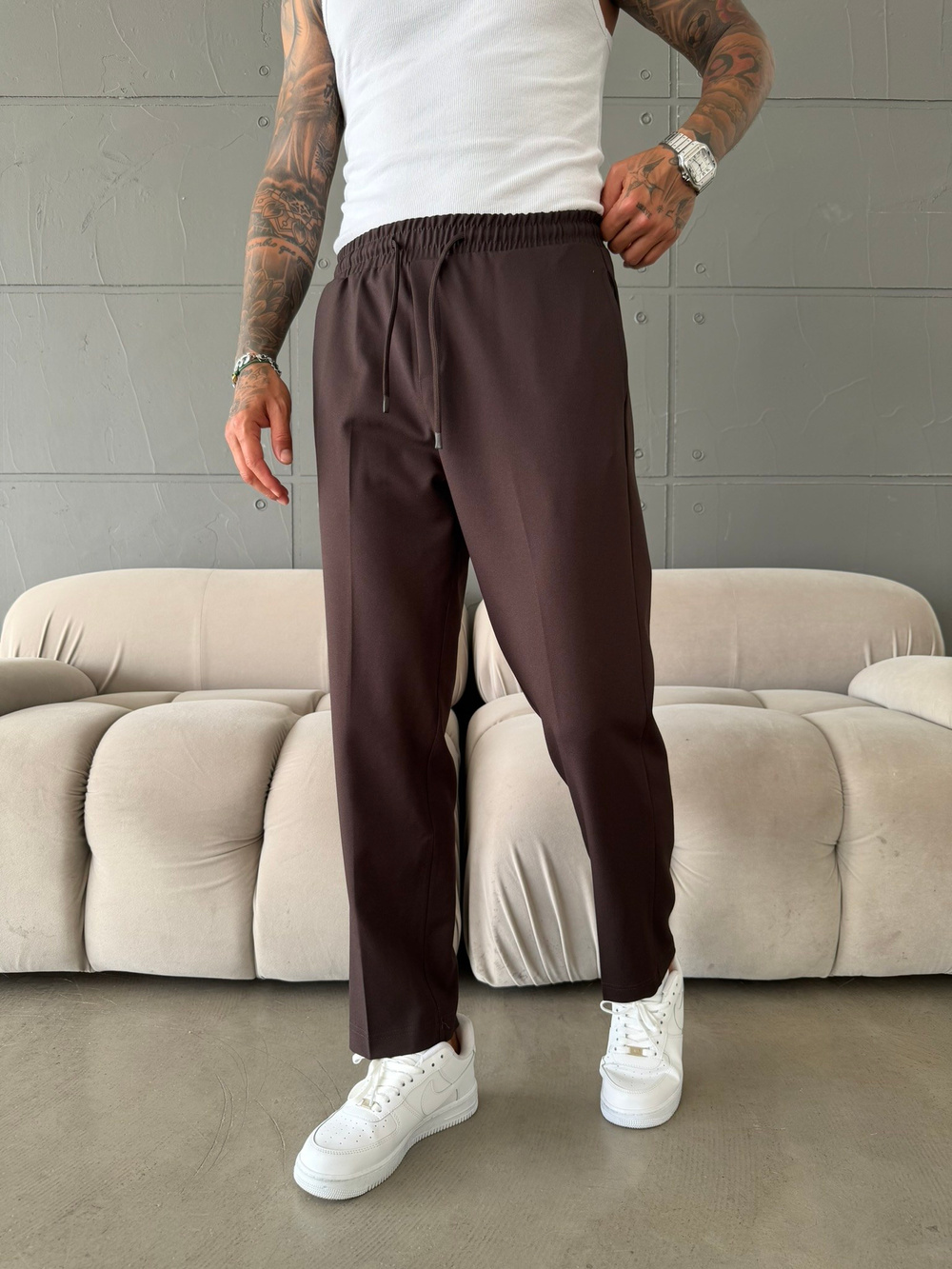 Pileli Comfort Fit Pantolon - Kahve