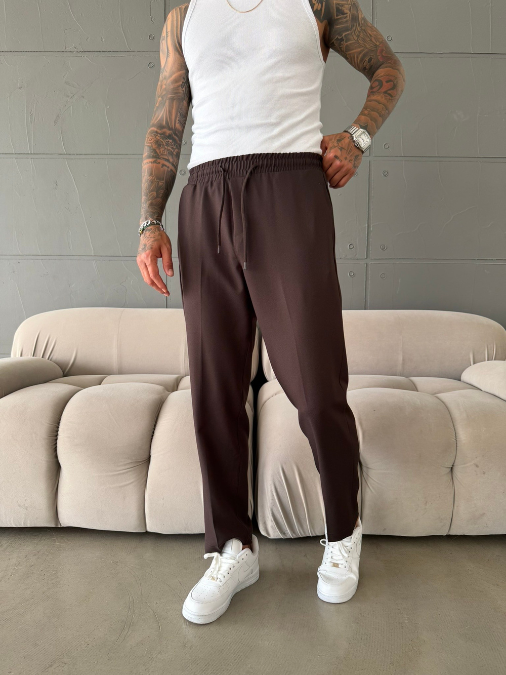 Pileli Comfort Fit Pantolon - Kahve
