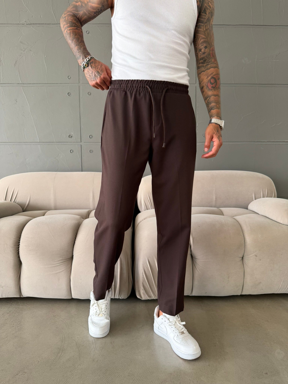 Pileli Comfort Fit Pantolon - Kahve