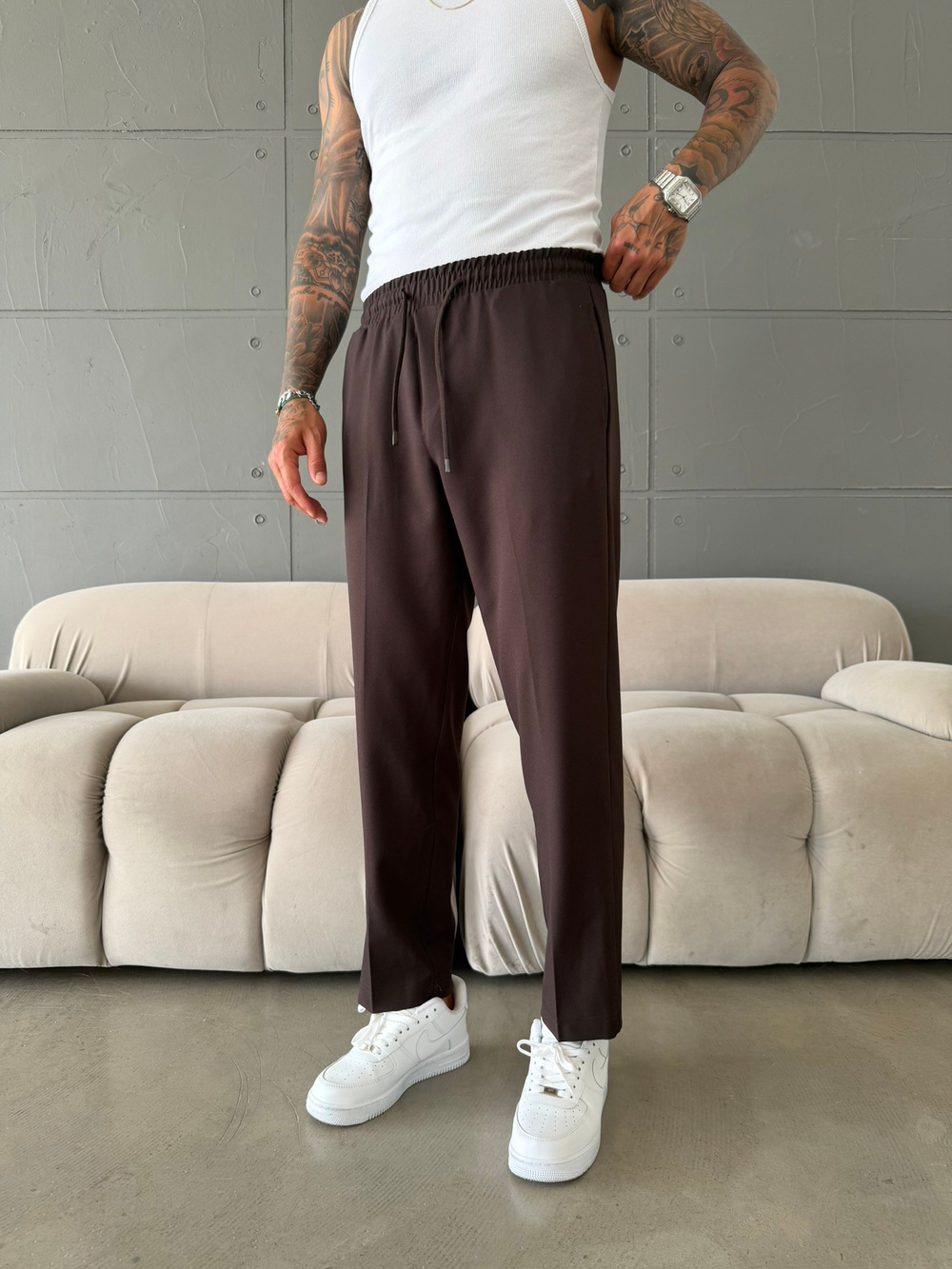 Pileli Comfort Fit Pantolon - Kahve