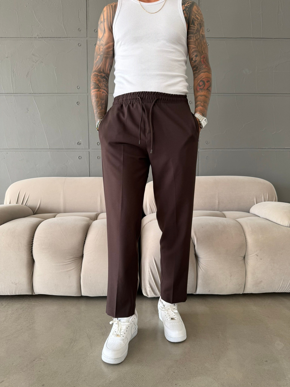 Pileli Comfort Fit Pantolon - Kahve