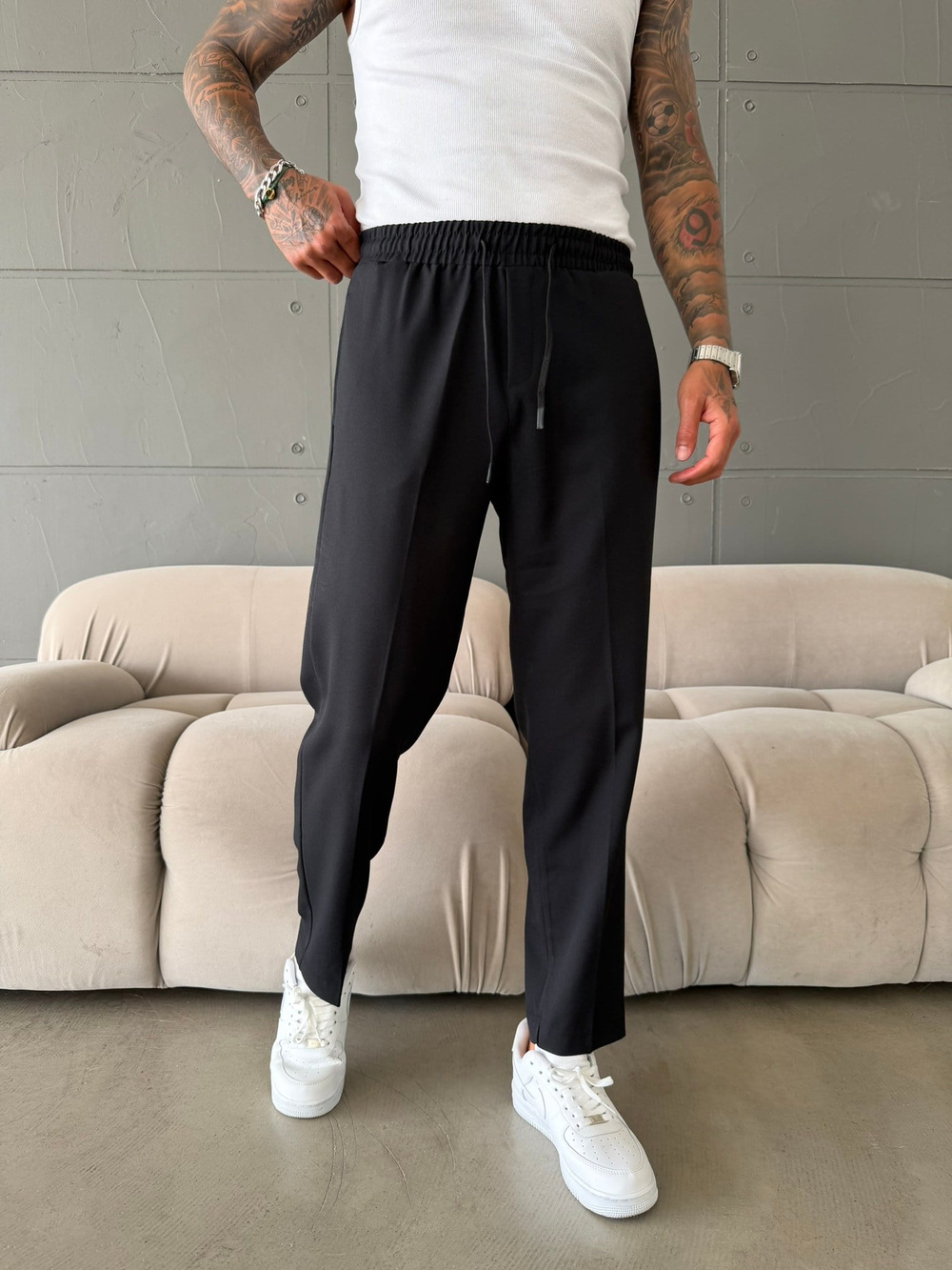 Pileli Comfort Fit Pantolon - Siyah