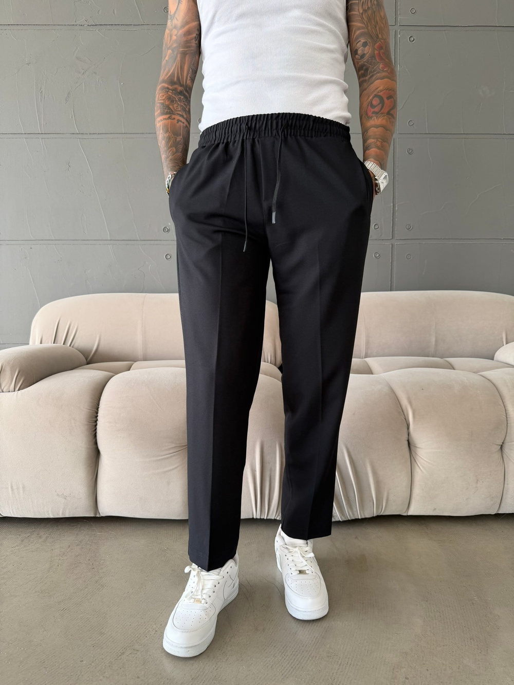 Pileli Comfort Fit Pantolon - Siyah