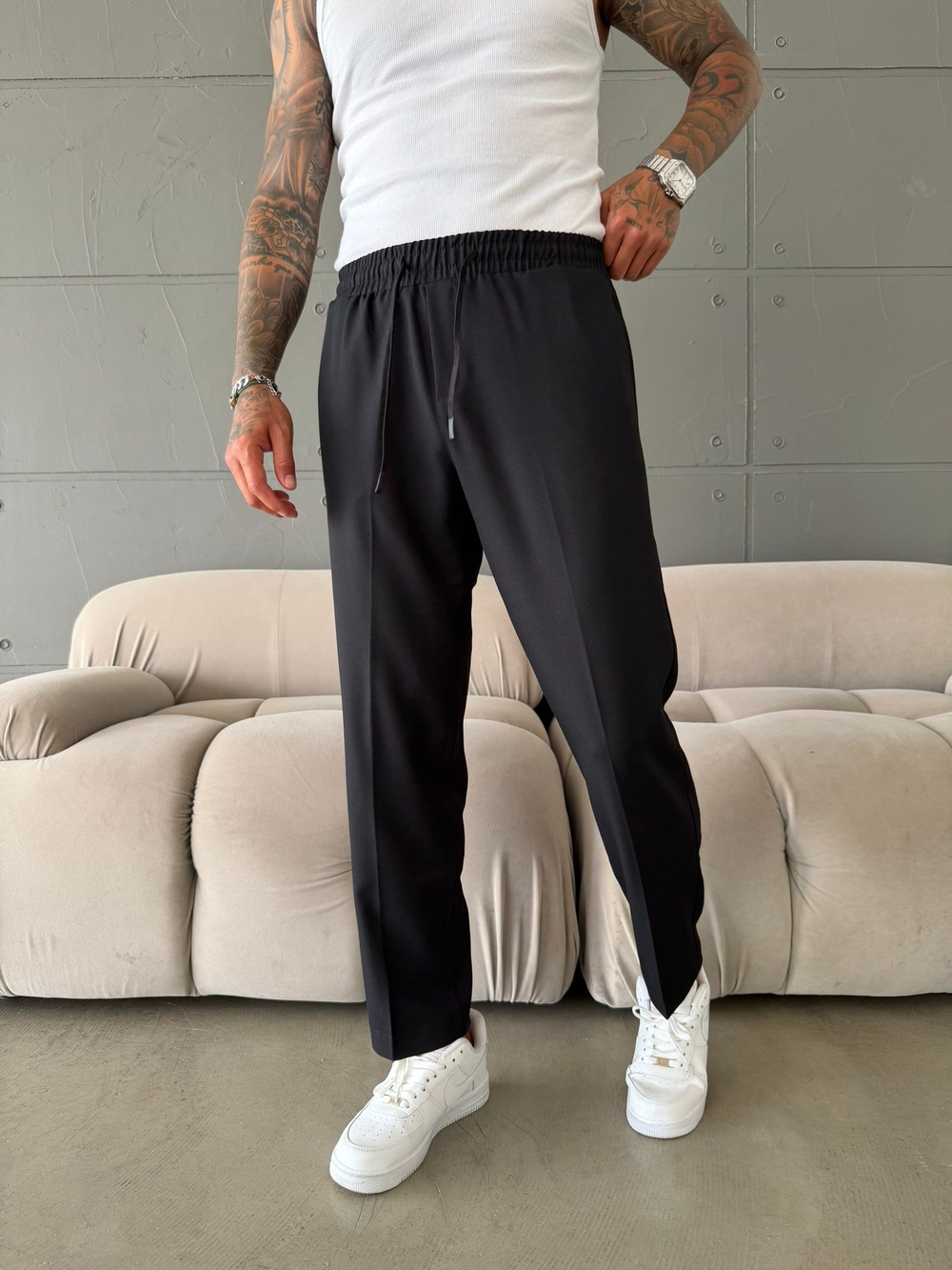 Pileli Comfort Fit Pantolon - Siyah