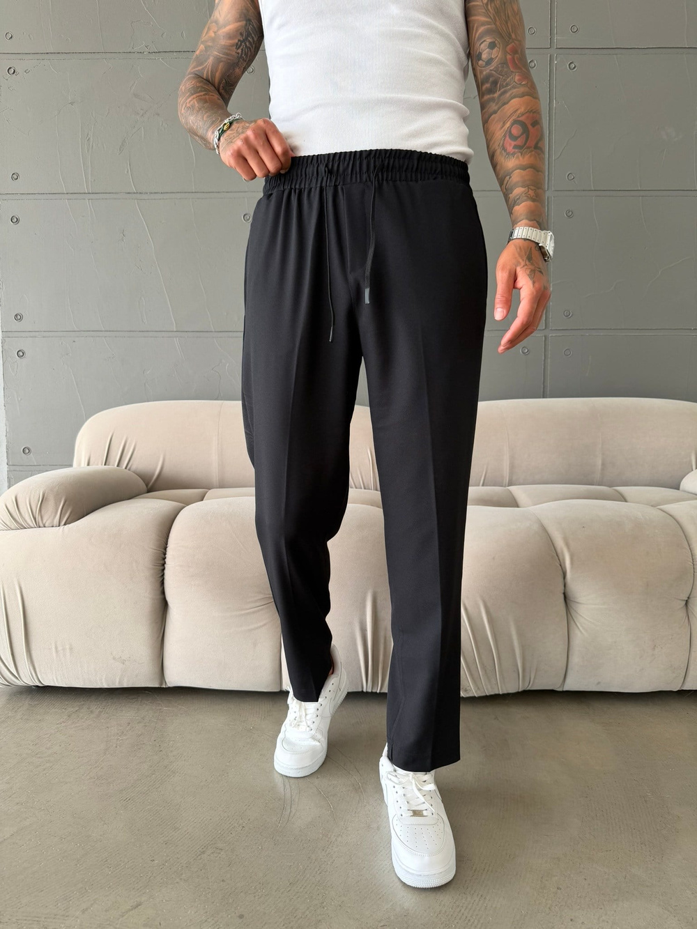 Pileli Comfort Fit Pantolon - Siyah