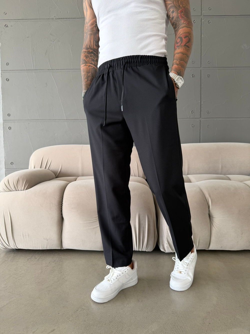 Pileli Comfort Fit Pantolon - Siyah