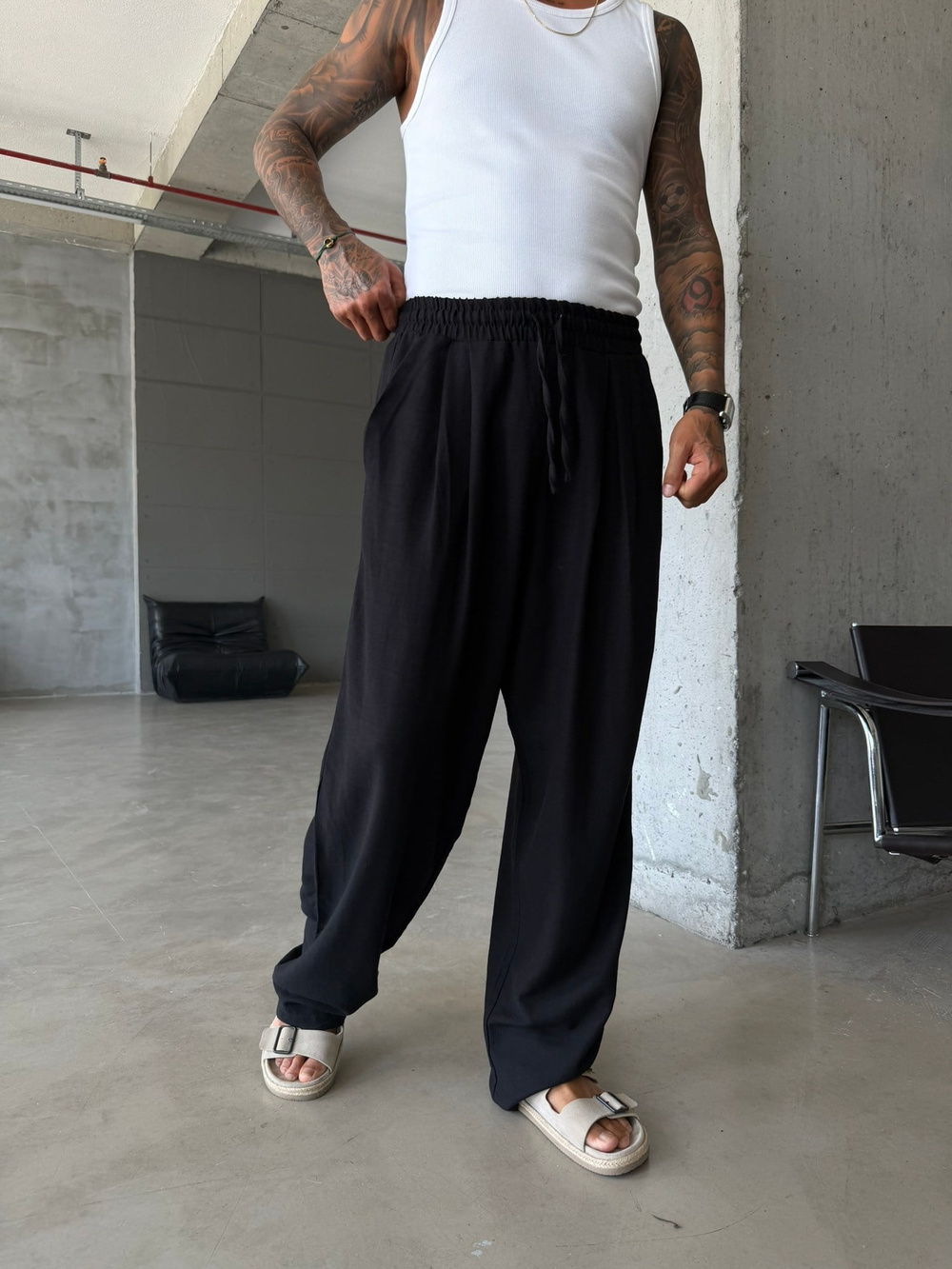 Pileli Rahat Kalıp Keten Pantolon 