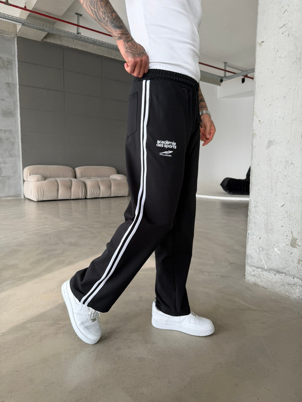 PLM Nakışlı Basic Baggy Eşofman - Siyah