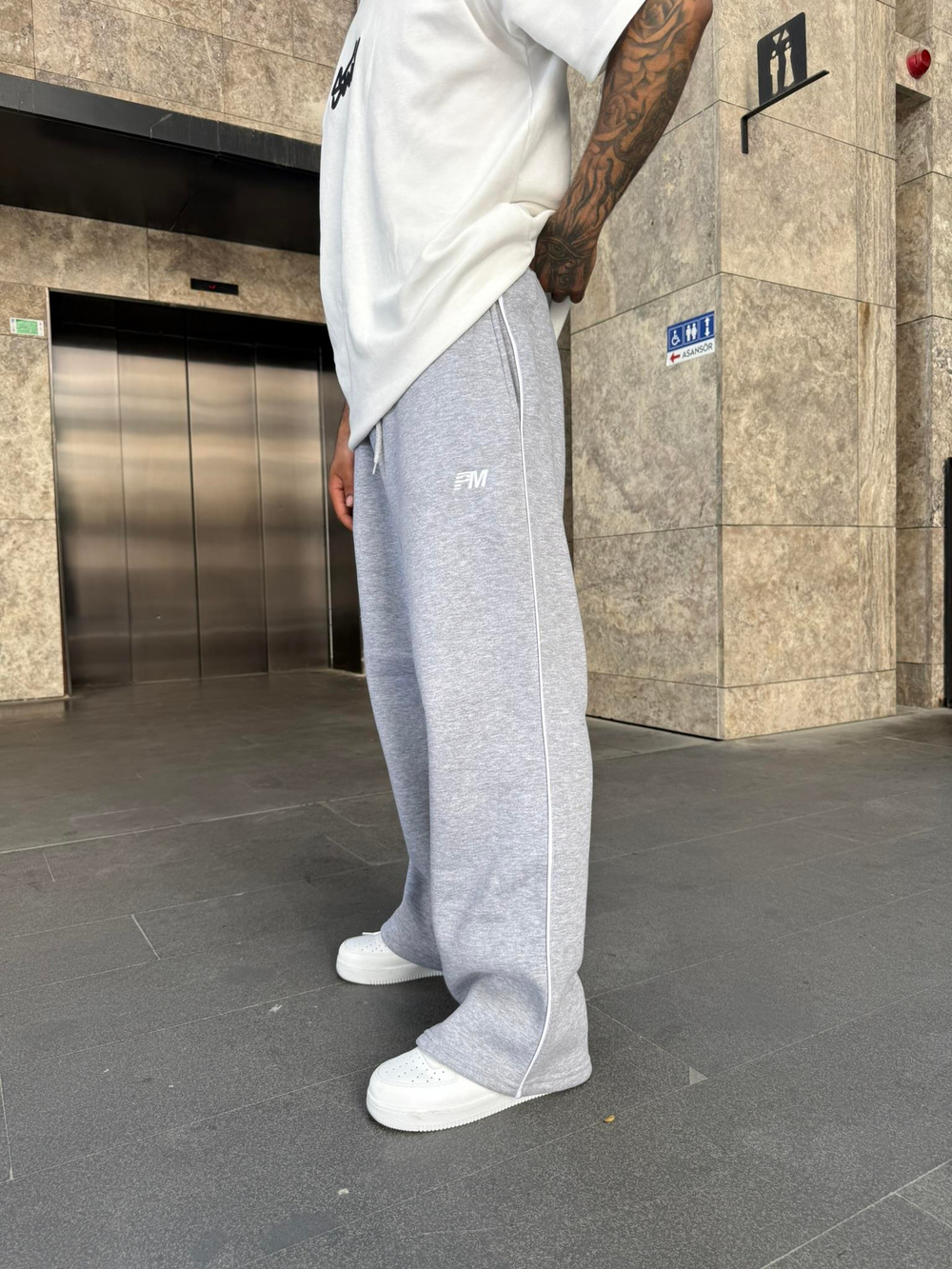 PM Nakışlı Baggy Eşofman - Gri