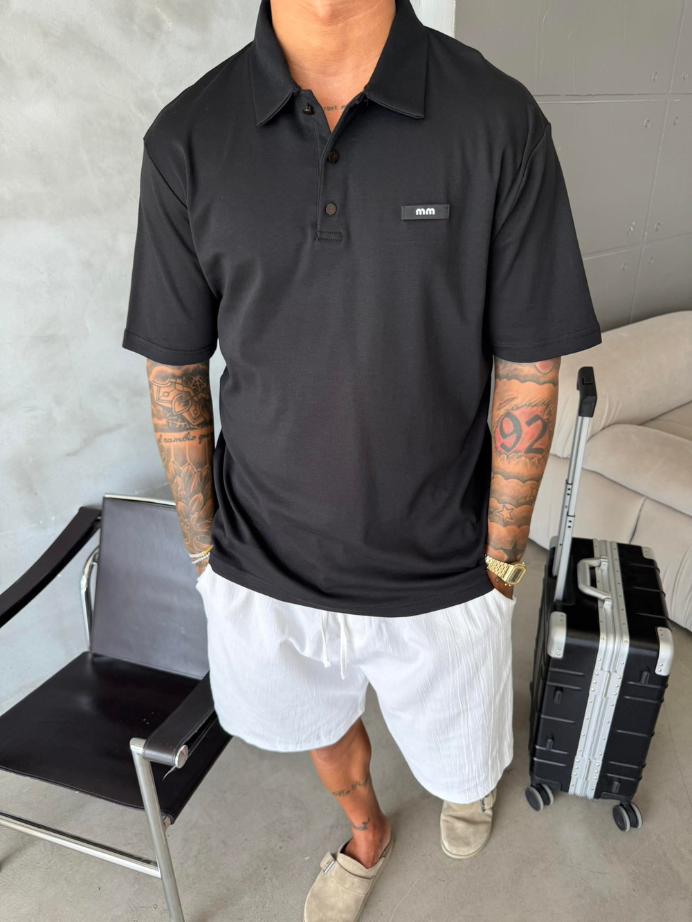 Polo Yaka MM Basic T-Shirt - Siyah