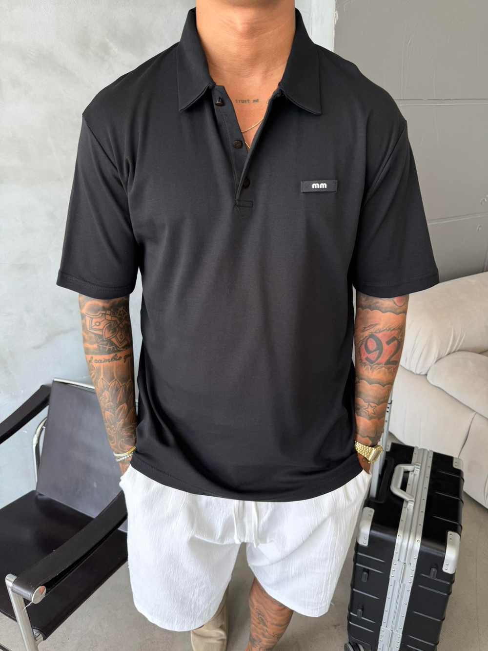 Polo Yaka MM Basic T-Shirt - Siyah