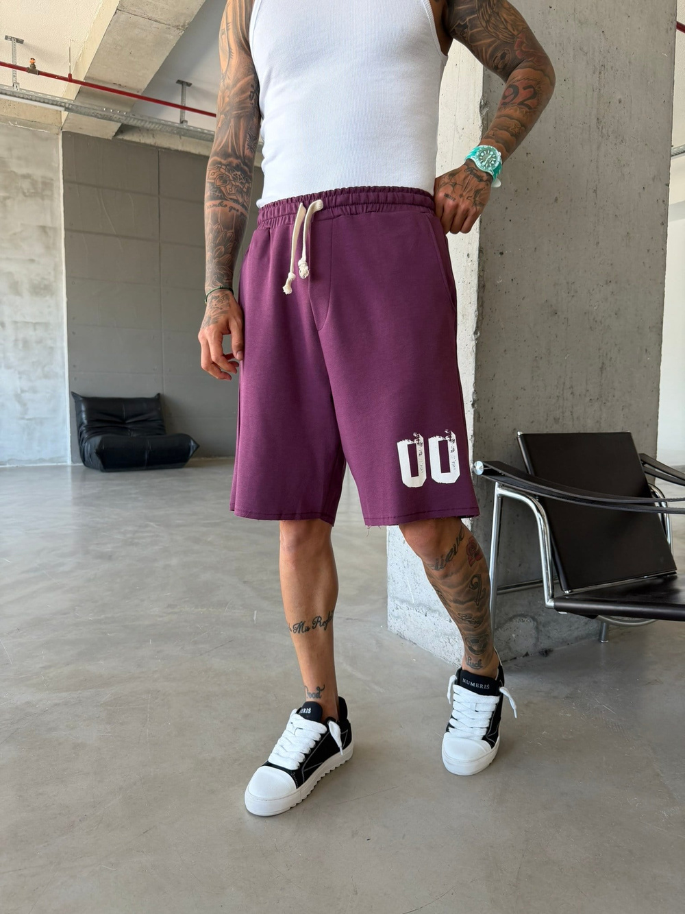 Premium 00 Baskılı Basic Şort - Bordo