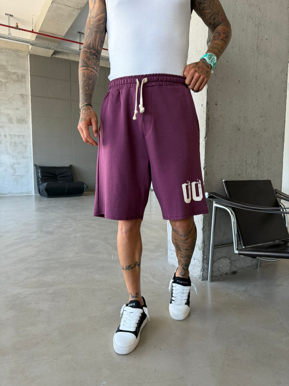 Premium 00 Baskılı Basic Şort - Bordo