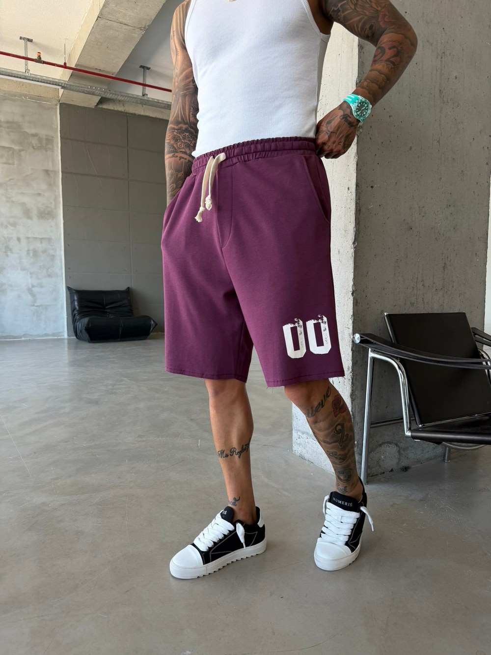 Premium 00 Baskılı Basic Şort - Bordo