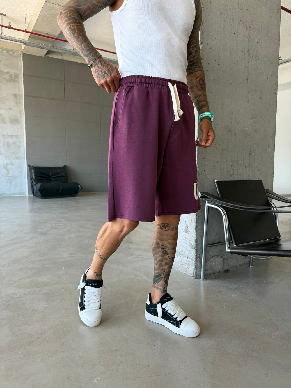Premium 00 Baskılı Basic Şort - Bordo