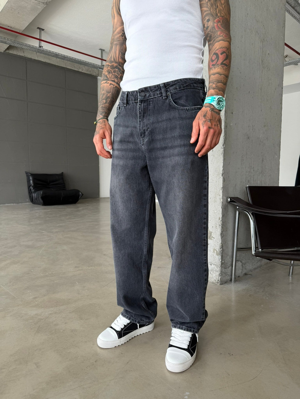 Premium Acid Basic Baggy Pantolon - Antrasit