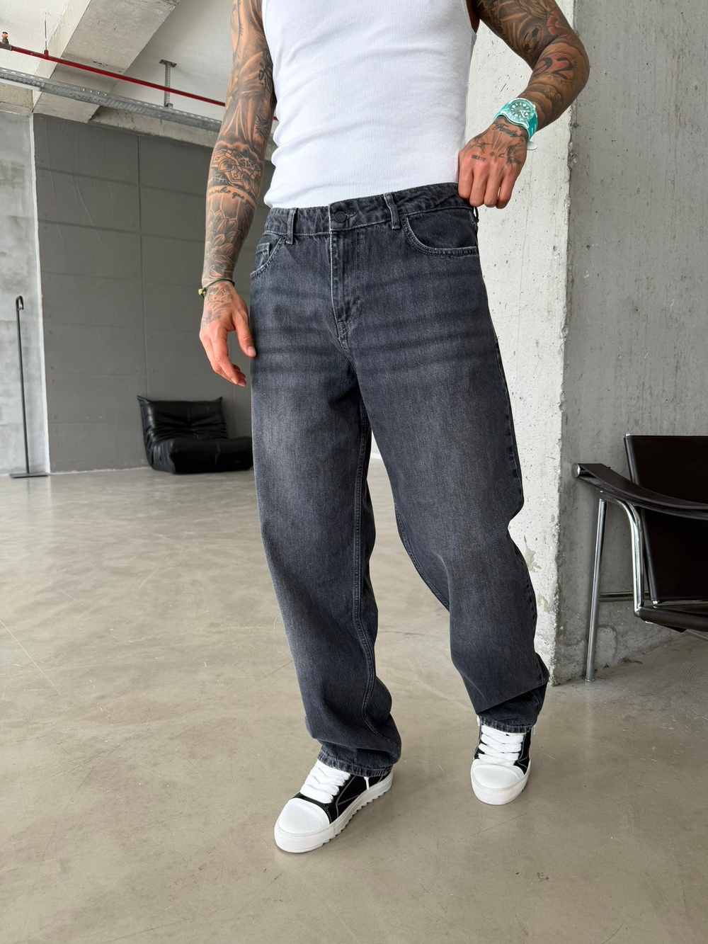 Premium Acid Basic Baggy Pantolon - Antrasit