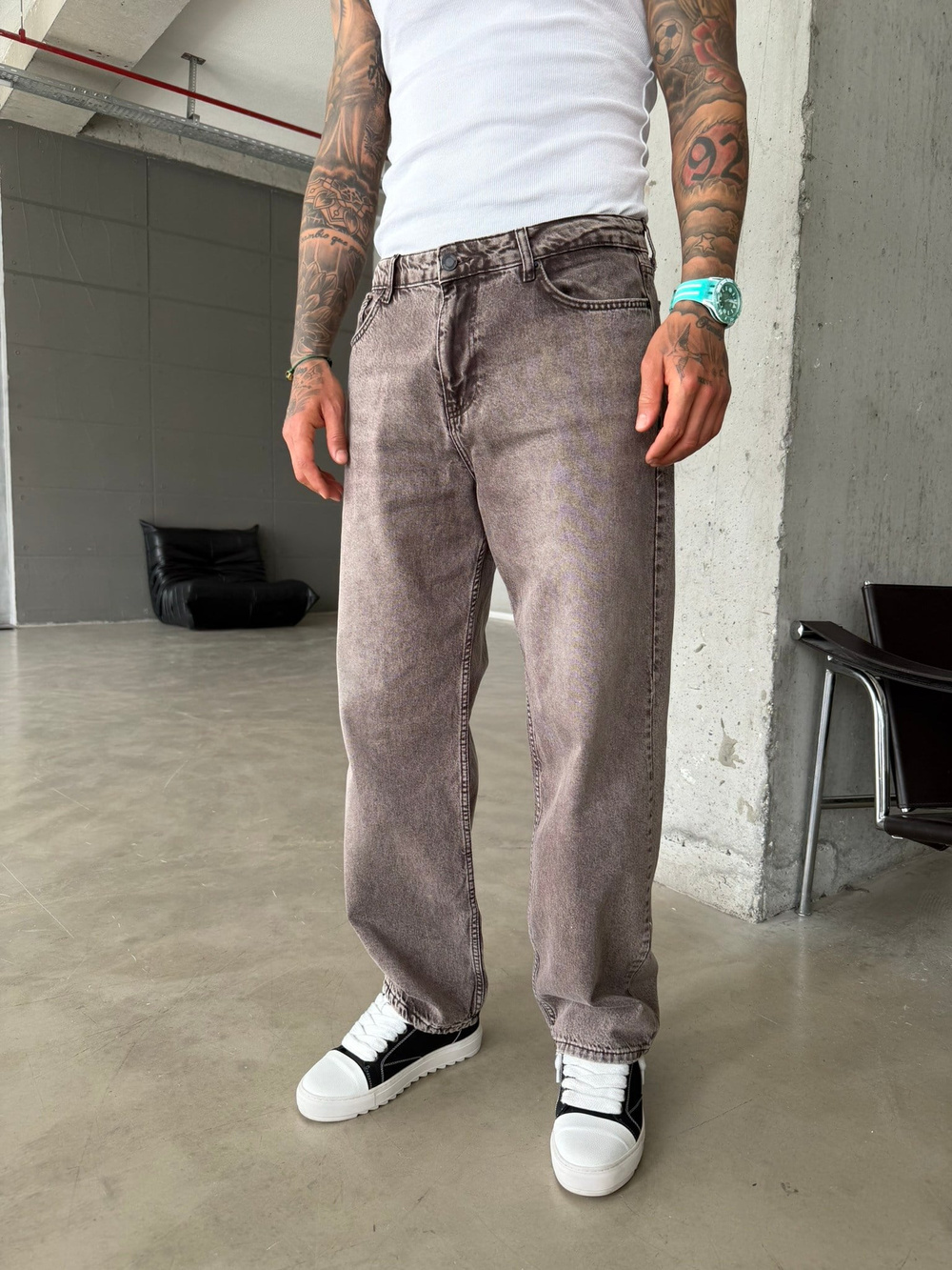 Premium Acid Basic Baggy Pantolon - Kahve
