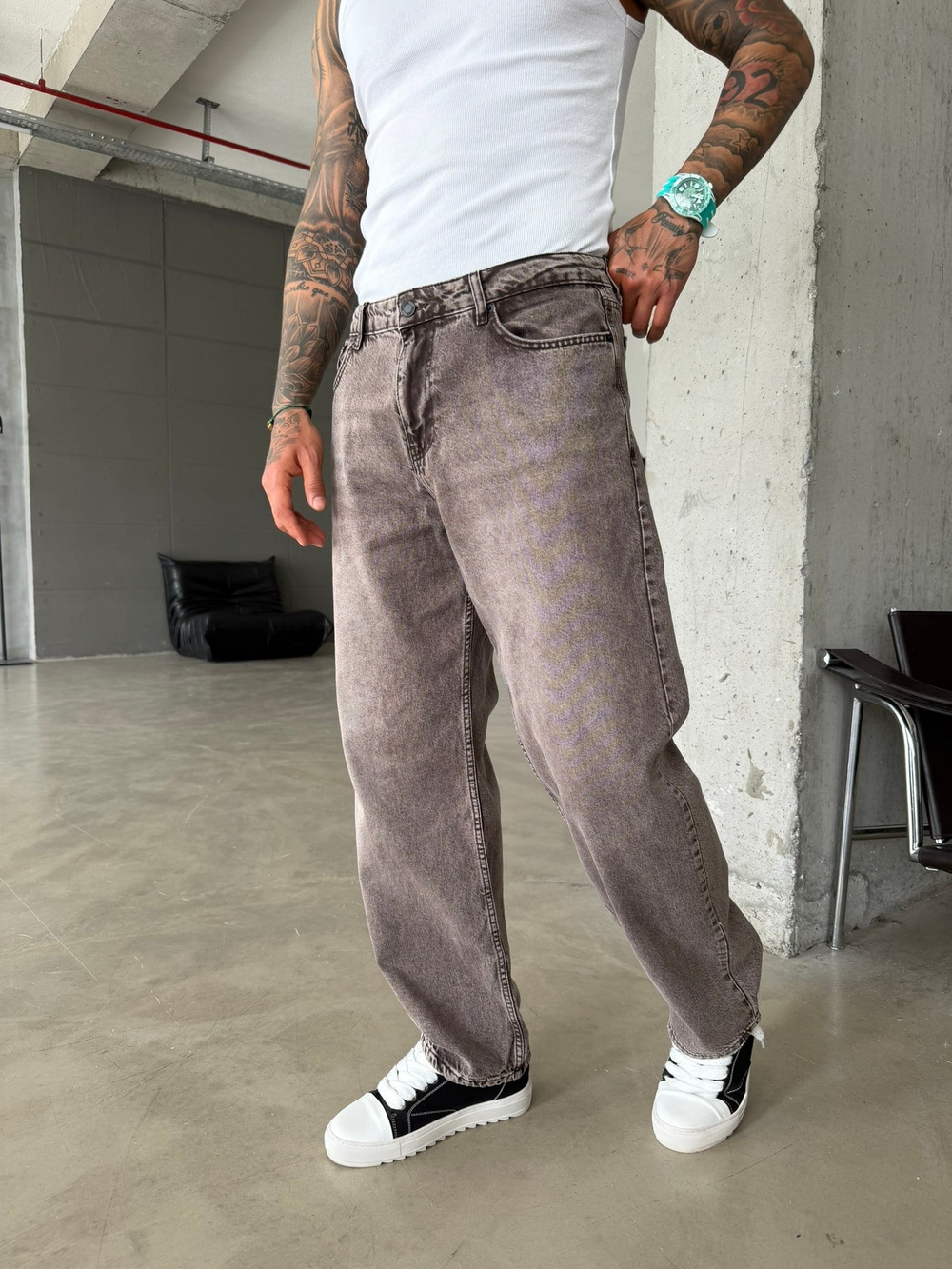 Premium Acid Basic Baggy Pantolon - Kahve