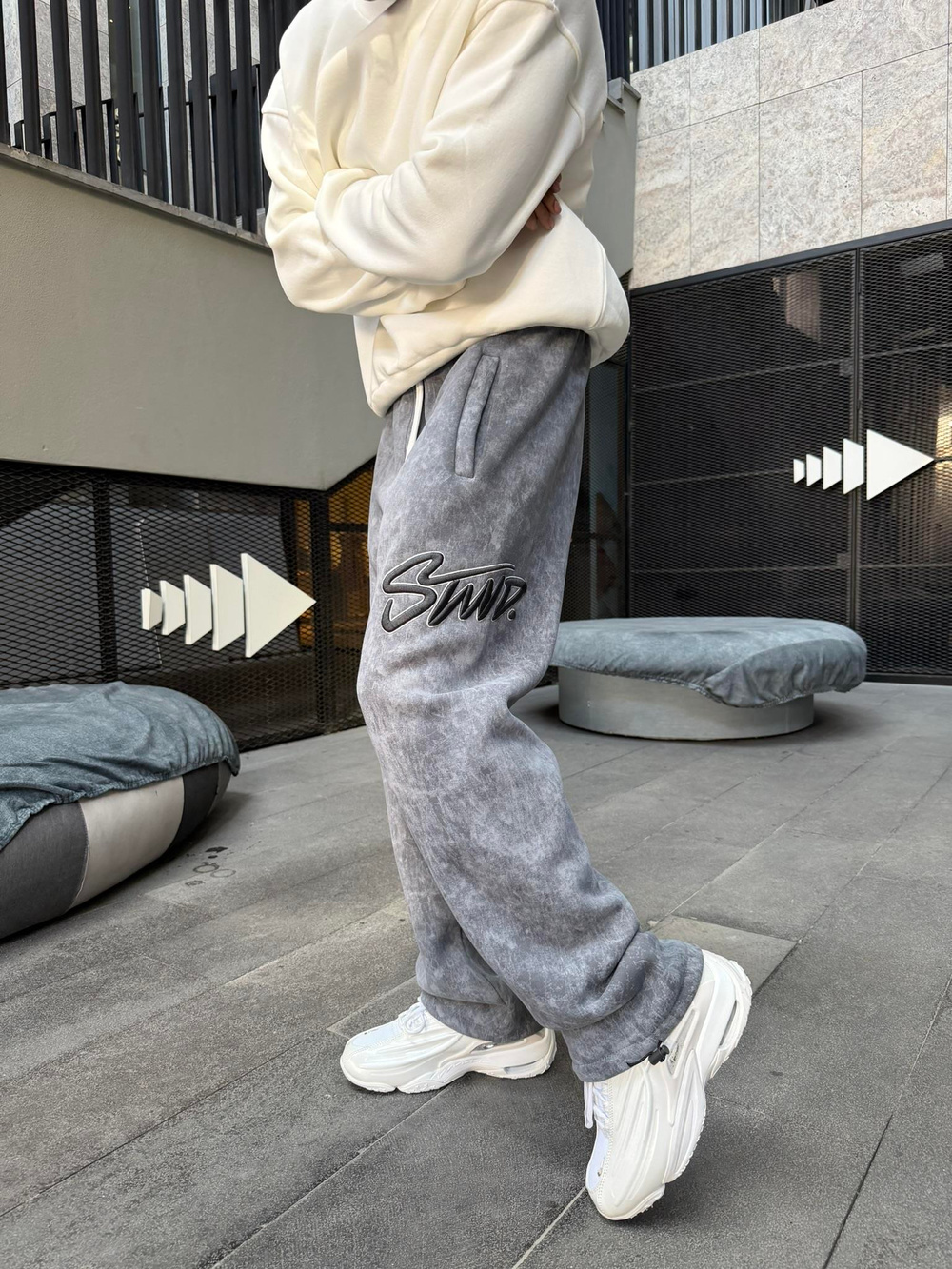 Premium Acid İşlemeli SW Yıkamalı Baggy Eşofman - Füme