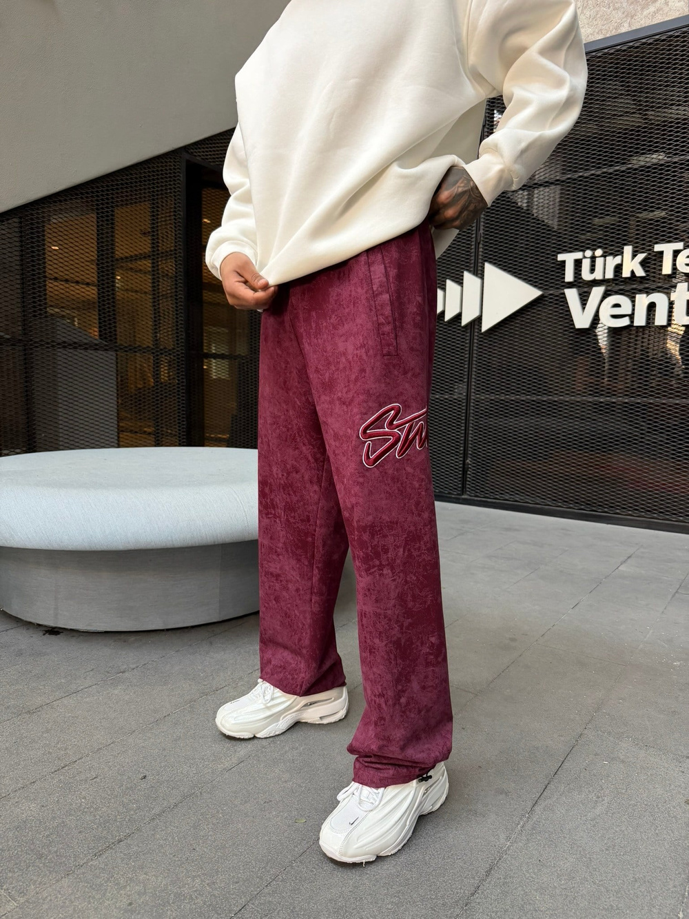 Premium Acid SW Yıkamalı Baggy Eşofman - Bordo