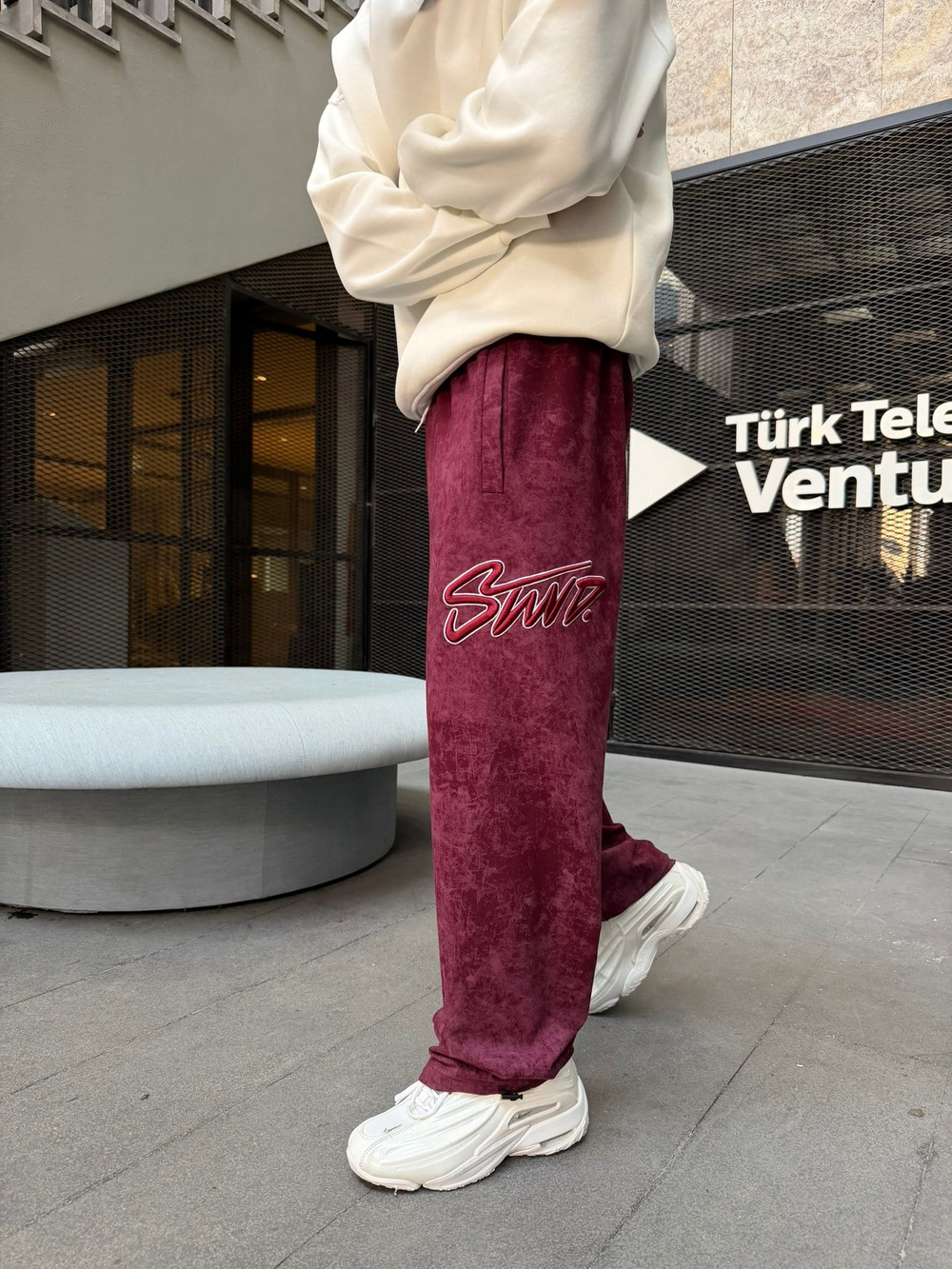 Premium Acid SW Yıkamalı Baggy Eşofman - Bordo