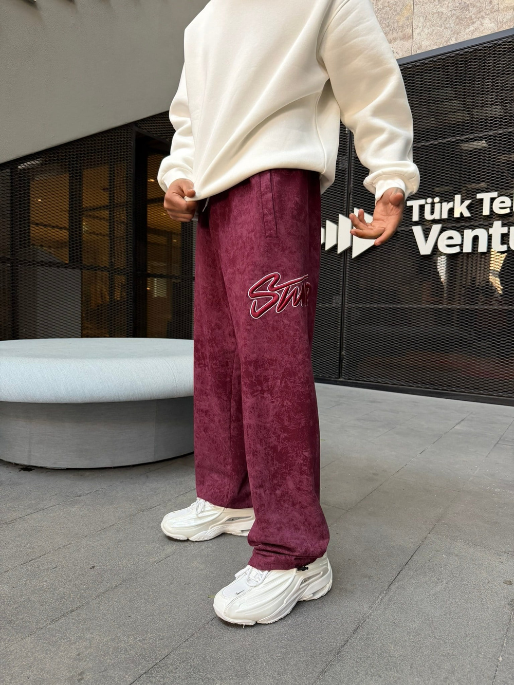 Premium Acid SW Yıkamalı Baggy Eşofman - Bordo