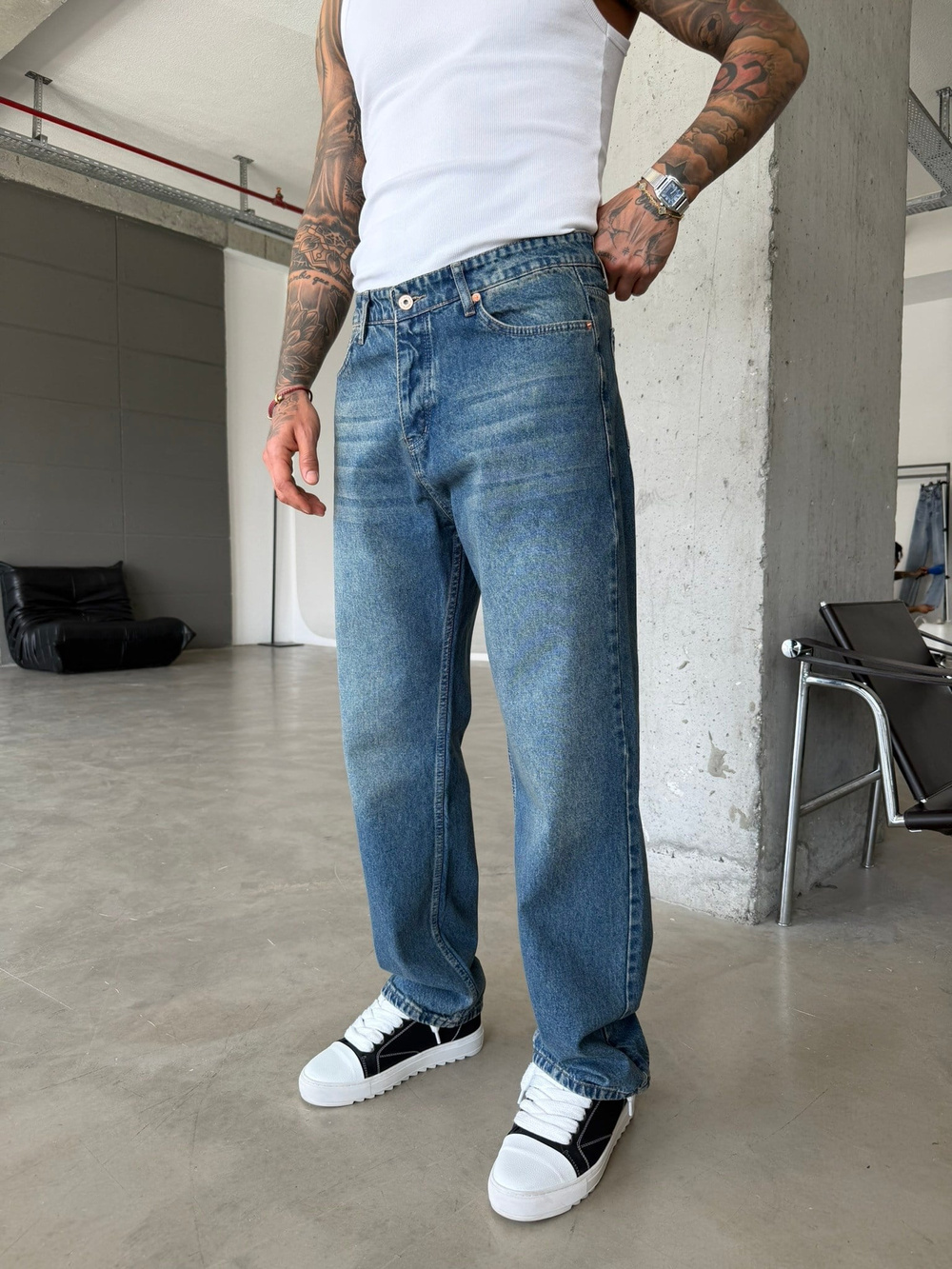 Premium Basic Baggy Fit Pantolon - Mavi